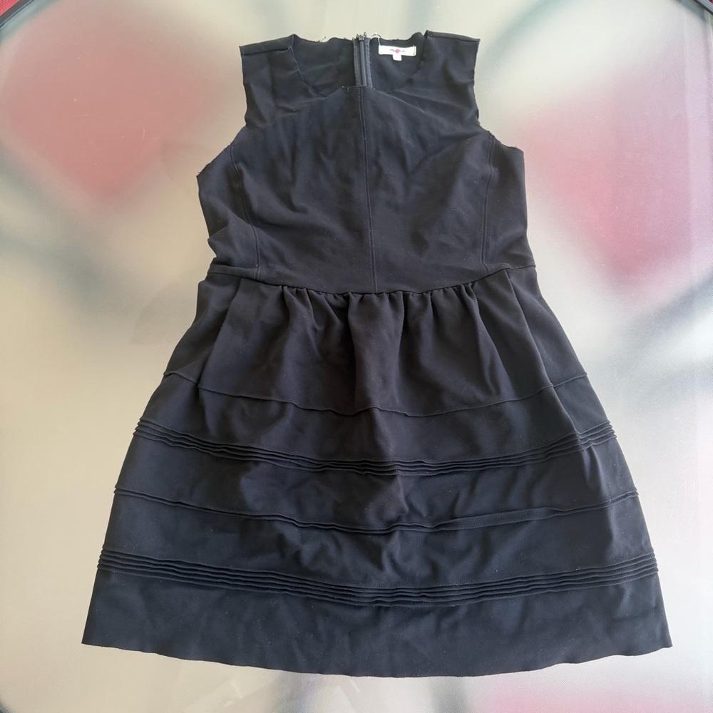 Madewell Silhouette Black Large Scuba Stretch Sleeveless Ponte Dress Raw Edge - Picture 4 of 15